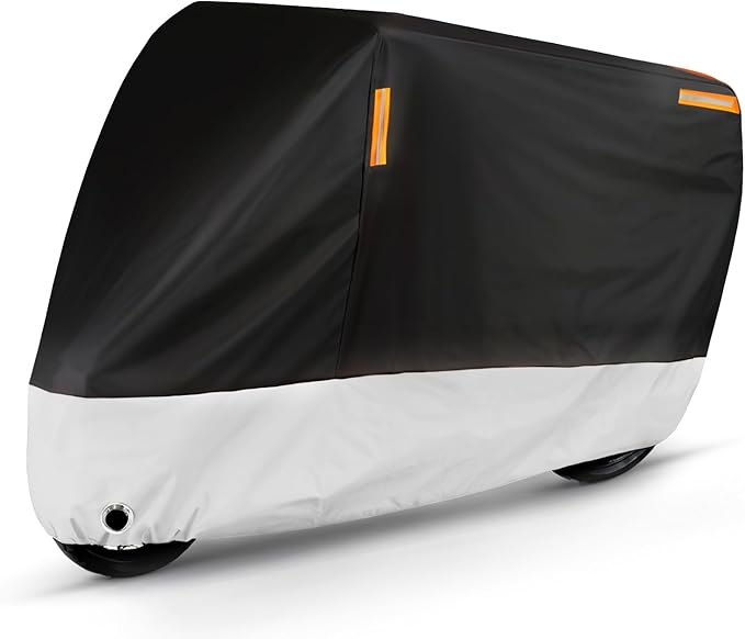 Puroma Motorcycle Cover Heavy Duty Scooter Cover Waterproof Outdoor All Season Universal Weather Quality Protection with Night Reflective, Lock Holes and Storage Bag Fits up to 105" Motorcycle Vehicle
