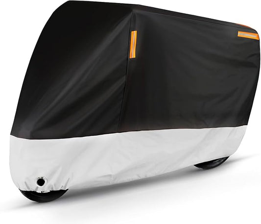 Puroma Motorcycle Cover Heavy Duty Scooter Cover Waterproof Outdoor All Season Universal Weather Quality Protection with Night Reflective, Lock Holes and Storage Bag Fits up to 105" Motorcycle Vehicle