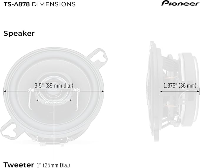 PIONEER A-Series TS-A878 3.5” 2-Way Speakers (Pair) – 60W Max, Balanced Sound + Smooth Treble, Great Stock Replacement, Easy Installation