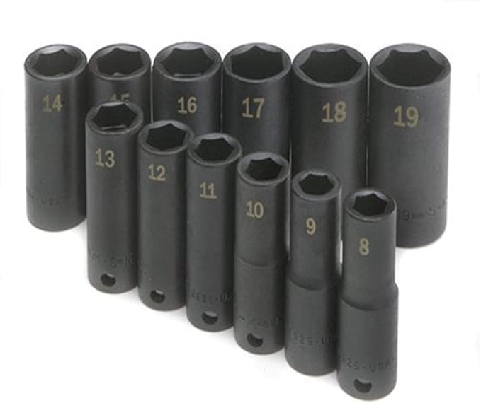 SK Tools USA 3/8" Drive, 12 Piece, 6 Point, Deep Metric Impact Socket Set, 8MM to 19MM | 4082