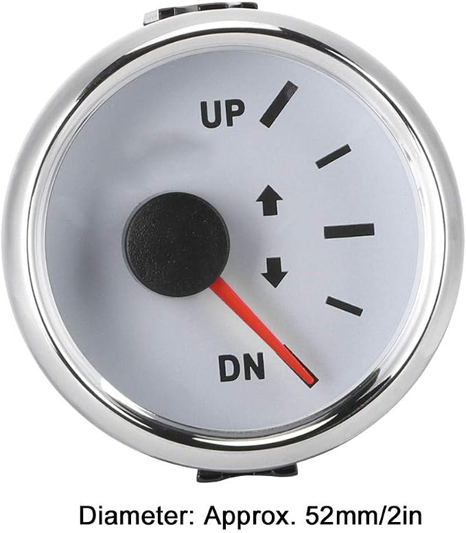 Boat Marine Trim Gauge 52mm/2in UP-DN Boat Gauges Set 0-190ohm Trim Tilt Indicator Red Backlight (White Dial Silver Frame)