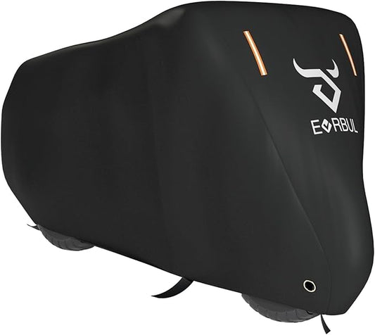 EVRBUL Universal All Season Motorcycle Cover Heavy Duty 420D Outdoor Motorbicycle Sun Cover Protection Moped Cover with Lock-Holes Night Reflective & Storage Bag Fits up to 96.5" Motorbike Vehicle