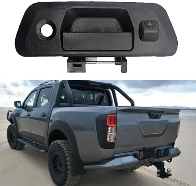 Riloer Tailgate Handle Rear View Backup Camera with Static Guidelines Sliver, Compatible with Nissan 2015-2018 Navara D23 NP300, CCD (Charge-Coupled Device) Tailgate Door Handle Camera