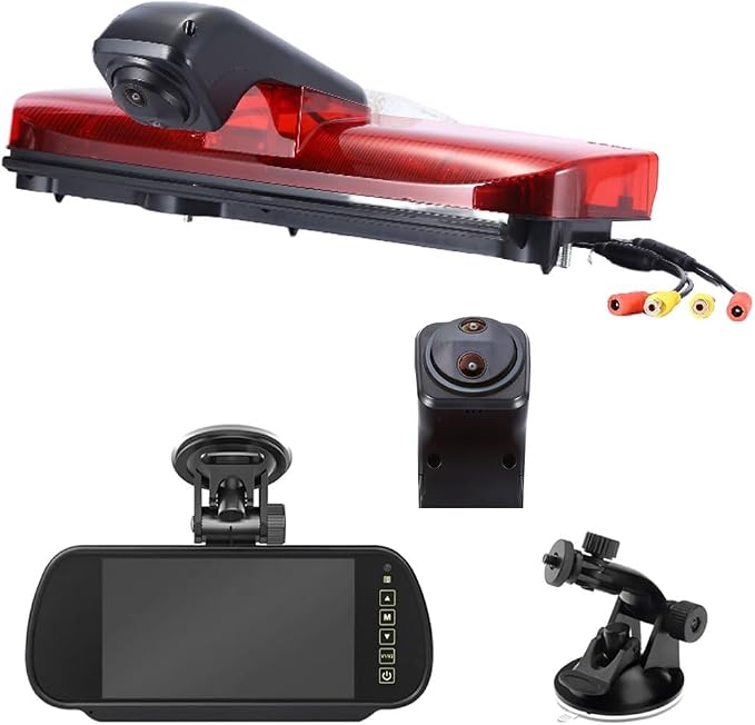 3rd Brake Light Reverse Camera with Two Lens+7" LCD Mirror, Dual Cameras Backup Camera Replacement for Van Ford Transit Connect 2 II/XL Cargo Titanium Passenger 2014-2022