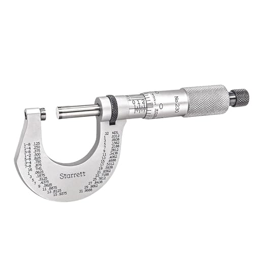 Starrett Outside Micrometer with One-Piece Spindle, Advanced Sleeve Design and Tapered Frame - Quick and Easy Adjustment,0-1" Range, .0001" Graduation - T230XRL