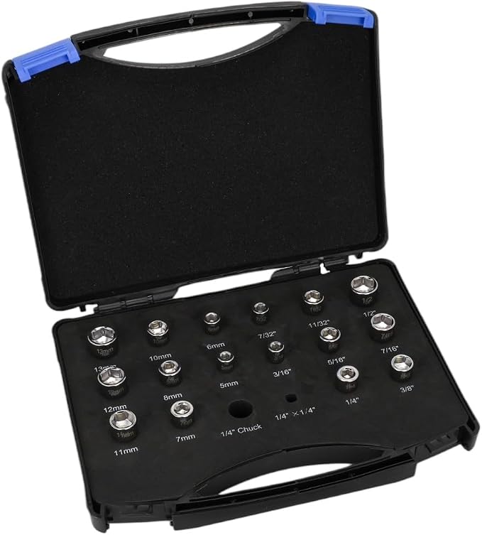 Original TITE-REACH 1/4” Drive Low Profile Socket Set, Magnetic Inserts, Standard and Metric, Stubby Sockets, Made for Tight Spaces