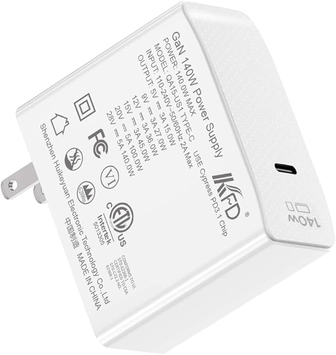 KFD 140W USB C Charger 28V5A PD3.1 Foldable Fast GaN Charger Adapter for Starlink Mini MacBook Pro/Air Surface Lenovo Razer Dell HP Asus Acer MSI Laptop Chromebook Steam Deck DJI Anker 737 Power Bank