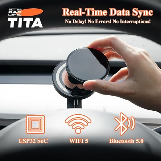 TITA Smart Display for Tesla Model 3 & Model Y with Magnetic Holder, Speed, Battery Level, Blind Spot Warning, Mileage; Zero-Delay Synchronous, OTA Updates, Head up Display for Model 3/Y (2021-2024)