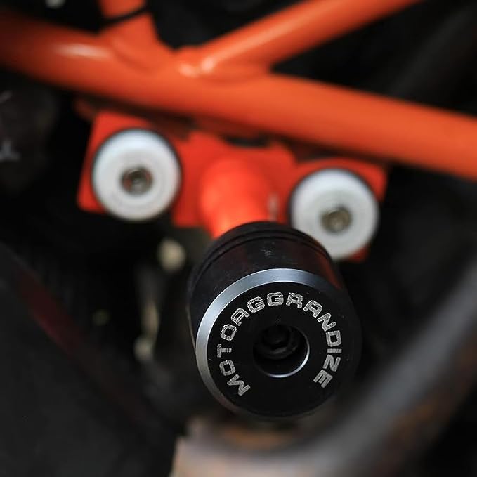 Motoaggrandize Frame Sliders | Crash Protectors for KTM Duke 125 | 160 | 200 | 250 | 390 [Gen 1 and Gen 2 only] | Colour: Orange | White