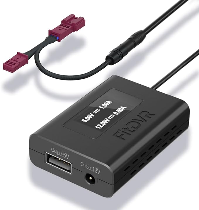 Power Adapter (3-Pin) for Dash Cam, Radar, Dashcam Charger Cable for BMW and MINI, Connects to Rain Sensor, LED Display USB Power Source, Easy to Install, 5V 12V Output, D3-024