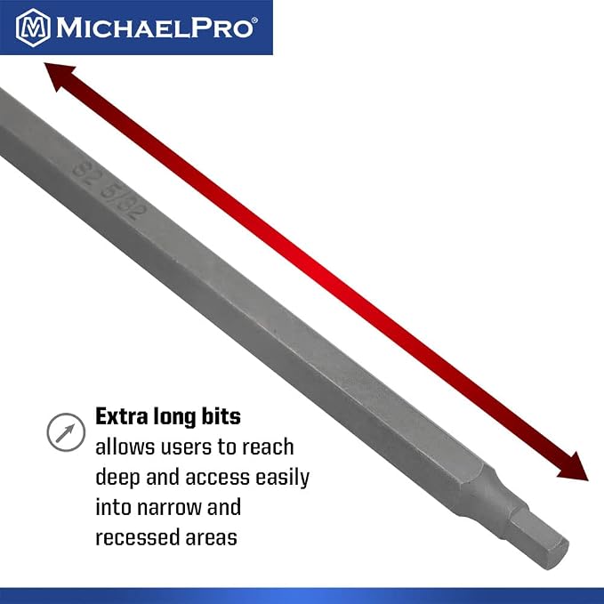 MichaelPro 18-Piece 3/8'' Drive Long Hex Bit Socket Set, SAE & Metric (1/8" - 3/8", 3-10 mm), 6-Inch Length for Deep Reach, High Torque Resistant CR-V and S2 Steel, Storage Case Included - MP012020