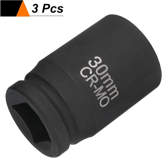 HARFINGTON 3pcs 4 Point Square Socket 1" Drive 30mm Metric CR-MO Phosphate Blackening Standard Wheel Impact Sockets for Auto Repair Mechanical Maintenance Home Install