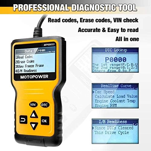 MOTOPOWER MP0514A 12V Battery Tester with MP69033 Car OBD2 Code Reader Scanner