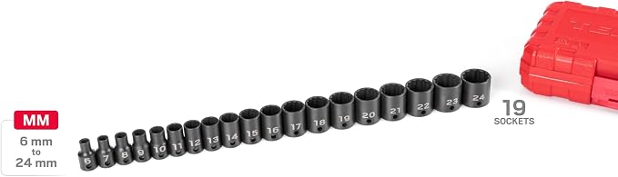 TEKTON 3/8 Inch Drive Impact Socket Set, 19-Piece | SID91306