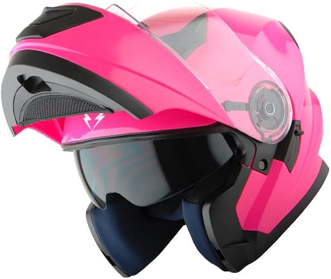 1Storm New Motorcycle Bike Modular Full Face Helmet Dual Visor Sun Shield: Glossy Pink