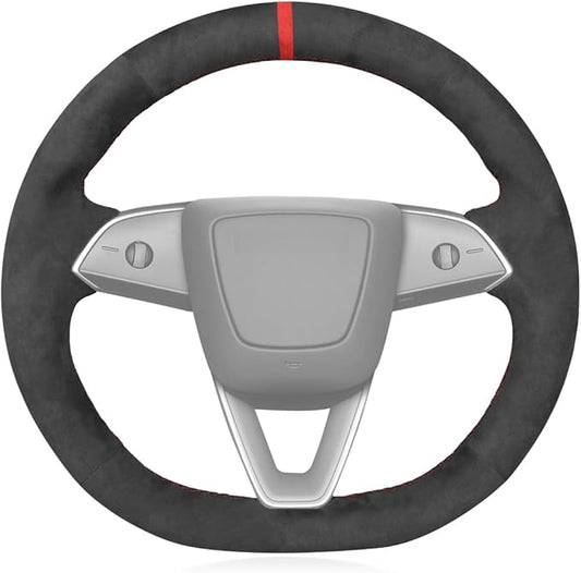 MEWANT Hand Stitched Matte Carbon Fiber&PU Leather Steering Wheel Cover Wrap for Tesla Model 3 Highland 2023 2024 2025 Steering Wheel Accessories