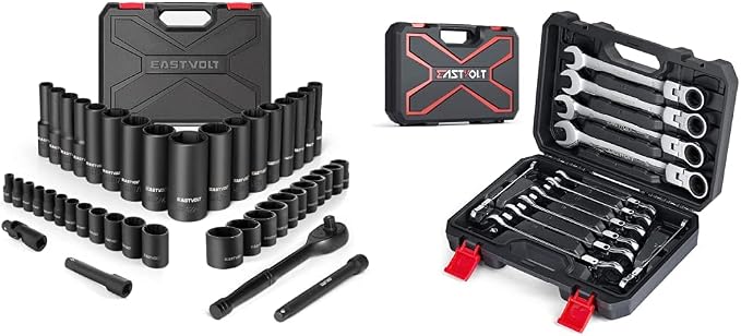 Eastvolt Mechanic Tool Kits (ASK06) and 12-Piece Flex-Head Ratcheting Wrench Set