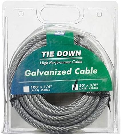 Tie Down 50130 Galvanized Cable (Swagged Loop and Thimble, 3/8 Inch, 50 Foot Roll), Pack