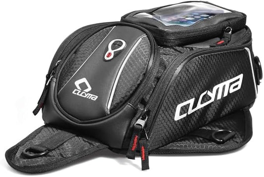 Motorcycle Tank Bag, Magnetic Motorcycle Tank Bag with Detachable Clear Phone Pouch and Rain Cover, Gas Tank Bag for Street and Touring Bikes, Black