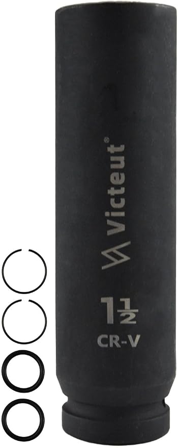 1" Drive 1-1/2" Extra Deep Impact Socket, 8-Inch (200mm) Long, 6-Point Truck & Trailer & Tractor Wheel Nut Socket, Heat Treated Cr-V Alloy Steel, One-Piece Forged, No Torque Loss