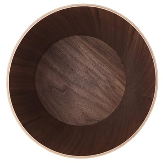 2.3 Gallons Wood Trash Can Wastebasket for Home or Office, Japanese-style natural wood Round Wastebasket, Lightweight, Sturdy for Under Desk, Kitchen, Bedroom, Den, Hotel, or Kids Room (Dark Wood-A)