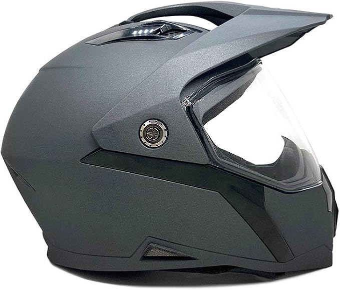 MMG Helmet Dual Sport Off Road Motorcycle Dirt Bike ATV - FlipUp Visor - Model 23 (Medium, Gray Matte)