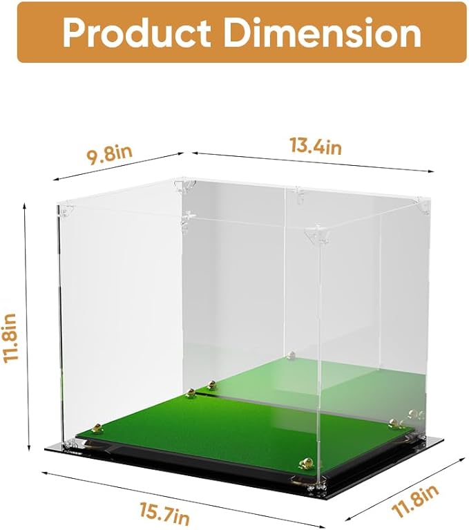 Football Helmet Display Case - Updated Full Size Acrylic Helmet Display Box for Baseball Motorcycle Hats - UV Protection Clear Showcase with Mirrored Back Turf Base & LED Tricolor Light Strip