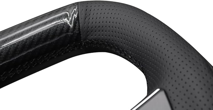 MEWANT Hand Stitch Shiny PU Carbon Fiber Black Perforated PU Leather Steering Wheel Wrap for Tesla Model S Yoke Model X