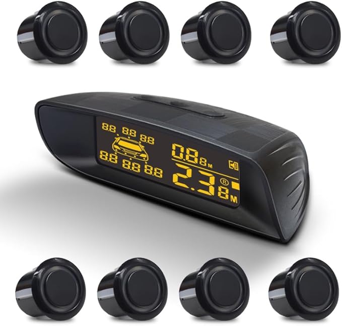 Front & Rear 8 Parking Sensor Kit with LCD Display Parktronic 22mm Probes Reverse Backup Radar System Distance Detection Sound Warning for Vehicle car SUV