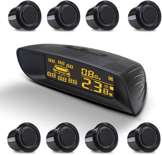 Front & Rear 8 Parking Sensor Kit with LCD Display Parktronic 22mm Probes Reverse Backup Radar System Distance Detection Sound Warning for Vehicle car SUV