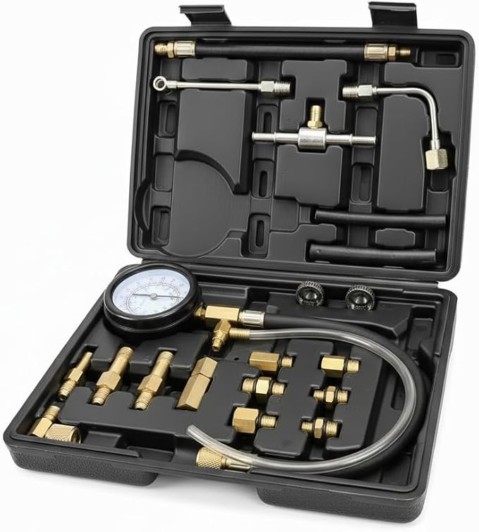 Fuel Pressure Detector kit 0-140 PSI, Universal Fuel Injection Pump Pressure Gauge kit with Quick Release Valve. ((TU-114Black)