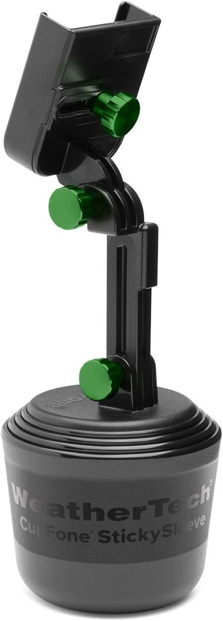 WeatherTech CupFone Two View with Extension – Adjustable, Universal Cup Holder Cell Phone Mount Car & Truck Accessory – Best Design for iPhone & Smartphone Charging – Forest Green Metal Knobs