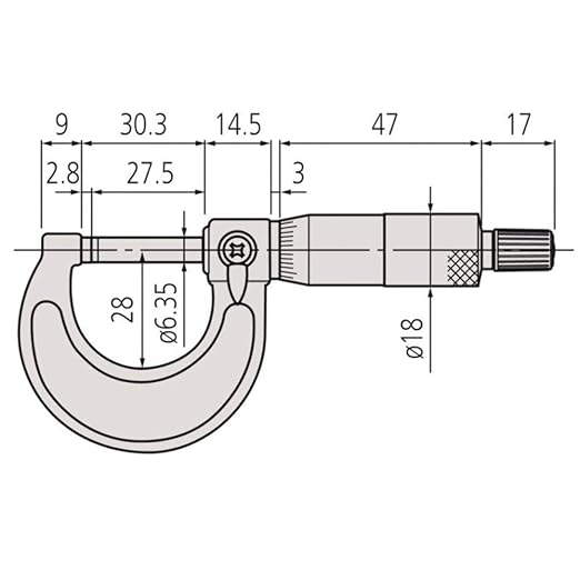 Mitutoyo 103-143-10 Outside Micrometer, Baked-Enamel Finish, Ratchet Stop, 150-175mm Range, 0.01mm Graduation, +/-0.004mm Accuracy