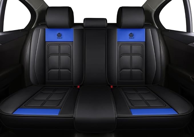 BGYFDU03 Seat Cover 5-Seater Full Set, Universal Type, Suitable for Most Cars Pickup Ttrucks Airbags Compatible with Synthetic Leather Car Seat Cushion Protectors (Black-Bule)