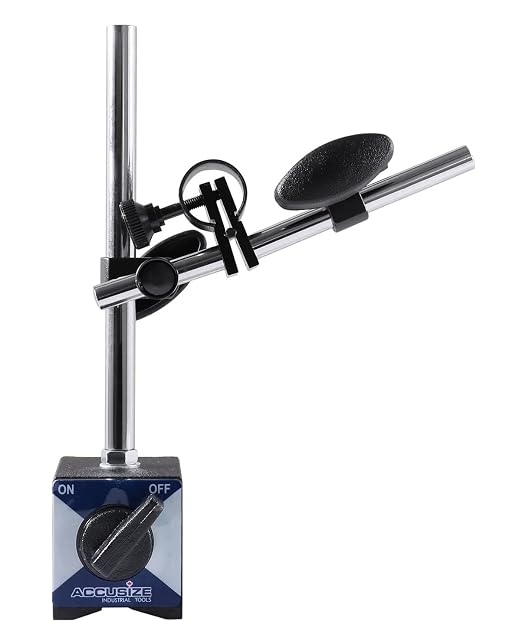 Accusize Industrial Tools 110 lbs Magnetic Base for Industrial Precision Indicators, with Fine Adjustment in Strong Cardboard Box, P900-S301 | On/Off Switch, V-Groove Bottom, M8 x 1.25 mm Tapped Hole, 2.28" x 1.96" x 2.16"