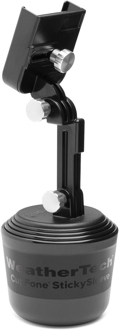 WeatherTech CupFone Two View with Extension – Adjustable, Universal Cup Holder Cell Phone Mount Car & Truck Accessory – Best Design for iPhone & Smartphone Charging – Silver Metal Knobs