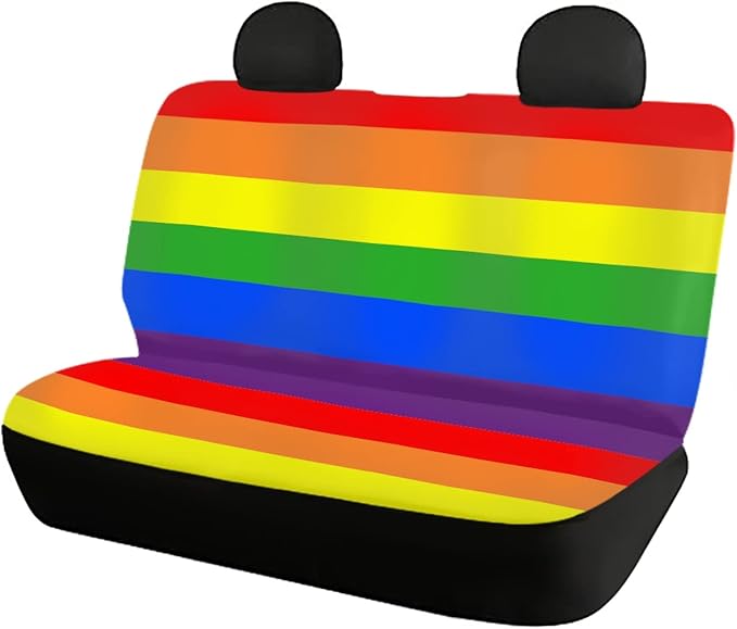 Biyejit Rainbow LGBTQ Gay Pride Stripes Colorful Car Seat Covers and Steering Wheel Cover Full Set for Women Men with Seat Belt Strap Cover/Cup Coasters/Auto Keychains