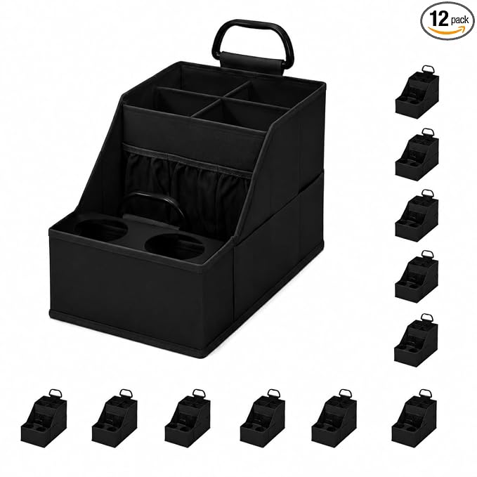 12 Pack Car Seat Organizer with Metal-Reinforced Cup Holders, 12 Storage Compartments Backseat Car Organizer, Travel Essentials for Kids Toys & Snacks, Non-Slip Seat Storage for SUV, Truck, Black