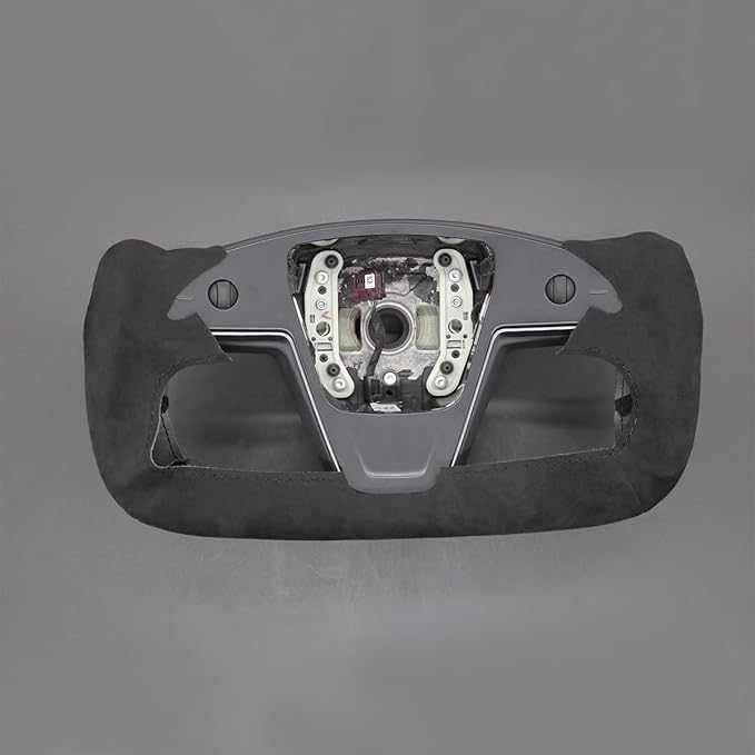 MEWANT Hand Stitch on Black 9040 Athsuede Steering Wheel Cover Wrap for Tesla Model S Yoke 2021-2023 Model X 2021-2023