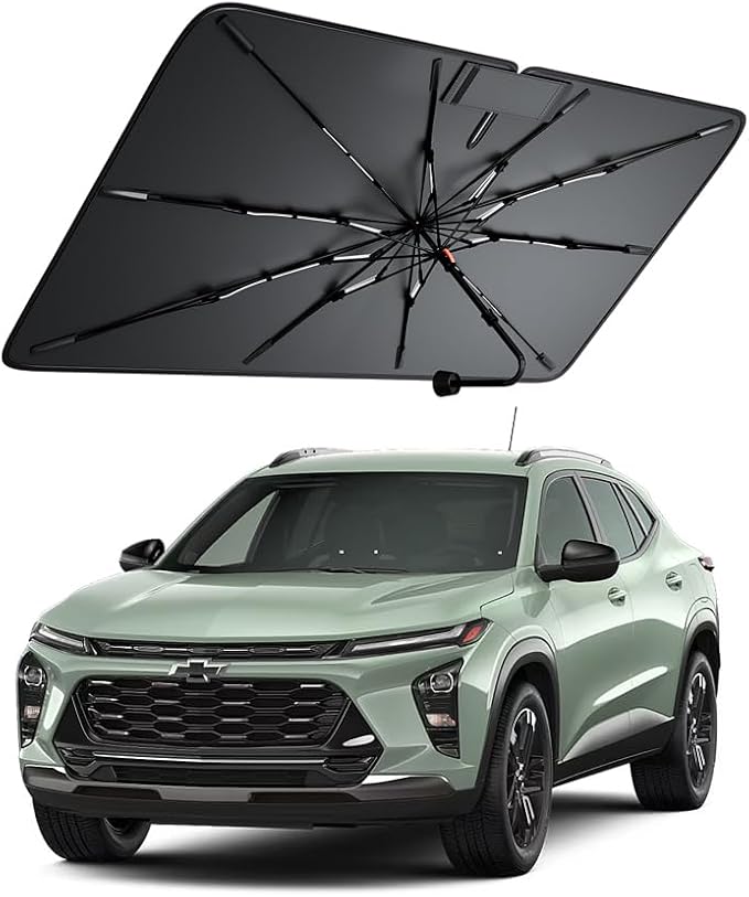 Windshield Sun Shade for Chevr Trax 2015–2026, Foldable Umbrella Sunshade with 100% UV Block, Multi-Layer Heat Insulation, Reinforced 10-Rib Frame, Keeps Car Cooler, Summer Car Accessory