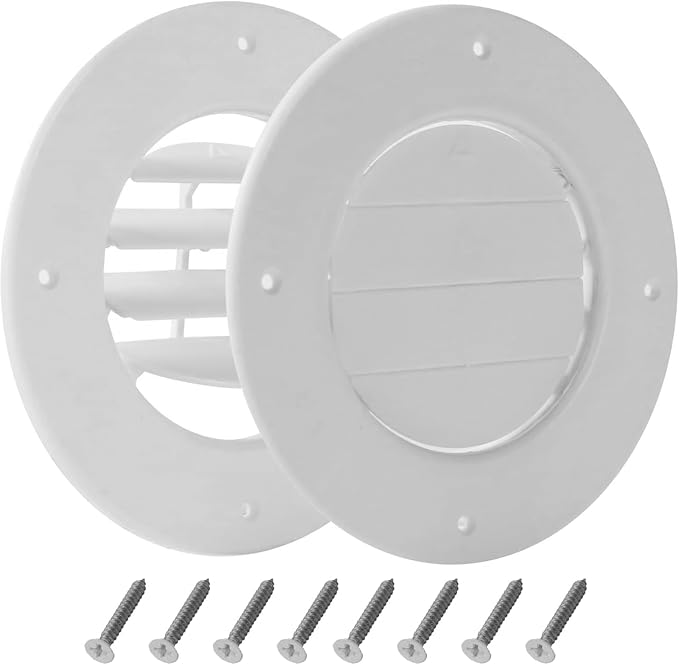 Calvana (2-Pack 6.5" RV Ceiling Vent Covers for Inside Camper, RV AC Vent Cover Replacement, Fits 4-5/8" Ducts, Rotatable Slats for Directional Airflow, White
