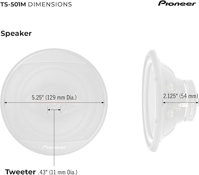 PIONEER TS-501M 4-Way Coaxial Car Audio Speakers (Pair) - 5-1/4' Round, 300 W Max Power, Black and Red