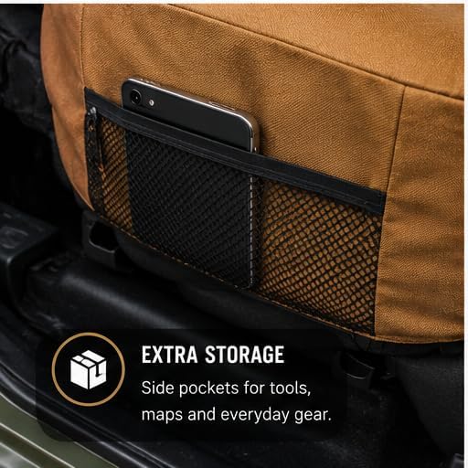 Coyote Tan Canvas Seat Covers for Jeep Wrangler JL/JK/TJ/YJ 2-Door/4-Door, Durable Tactical Multi Pockets Trucks Seat Protectors Front Pair Rain Defender (Coyote Tan)
