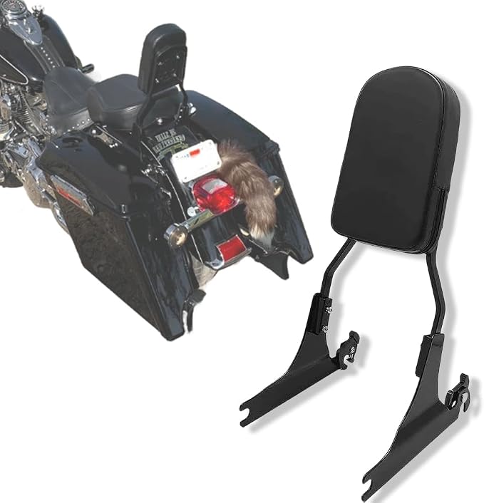 MT501-006+SS001-SA- Gloss Black Detachable Backrest Sissy Bar Skull Compatible with Harley 05-later FLST FLSTSC
