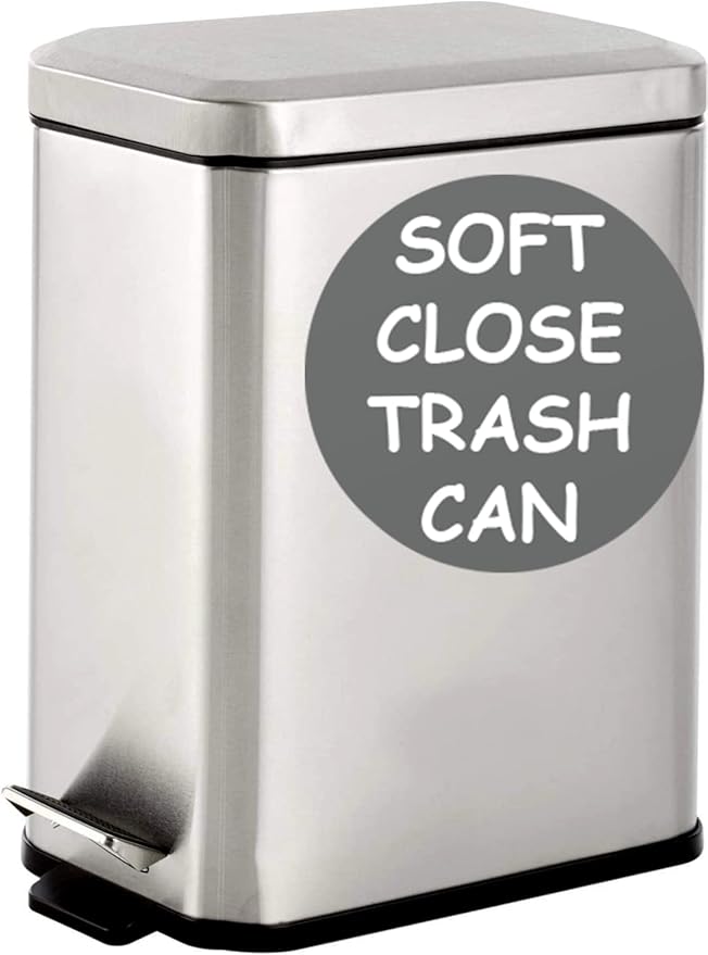 Homie Soft Close, Slim Trash Can 3.2 Gallon with Anti - Bag Slip Liner and Lid, Use as Mini Garbage Basket, Slim Dust Bin, or Decor in Bathroom, Restroom, Kitchen, or Bedroom (Stainless Steel)