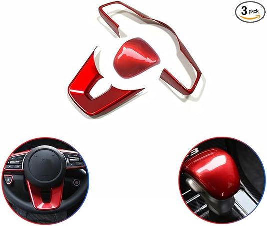 MUXEE 3Pcs Steering Wheel Cover Trims Interior Decaration Sticker for Kia Forte Cerato K3 2019 2020 2021 2022 2023 2024 - ABS Wine red Sport Interior Accessories(NOT FIT GT and GT Line Models)