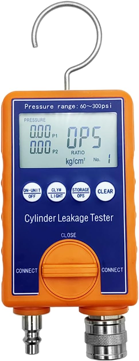 ZKTOOL 0-300PSI Digital Cylinder Leakage Tester Kit - Professional Engine Diagnostic Tool with Large Screen, High Precision Readings, Data Storage. Includes Hose, Adapters, and Carrying Case.