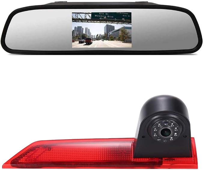 1280 * 720 Pixel Third Roof Brake Lamp Car Backup Camera Replacement for Ford Transit 3 Van Transporter 2014-2015 Dritte 3 Reverse Parking Camera Waterproof Night Vision+4.3" Reverse Mirror