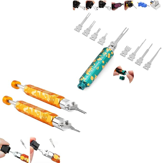 JRready ST5262 2Pcs Molex Micro Fit Extractors+JRDDS Series Terminal Removal Tool Kit Molex Pin Extractor Tool with Storage Handle 9 Replaceable Tips for AMP Delphi Molex Bosch Connectors