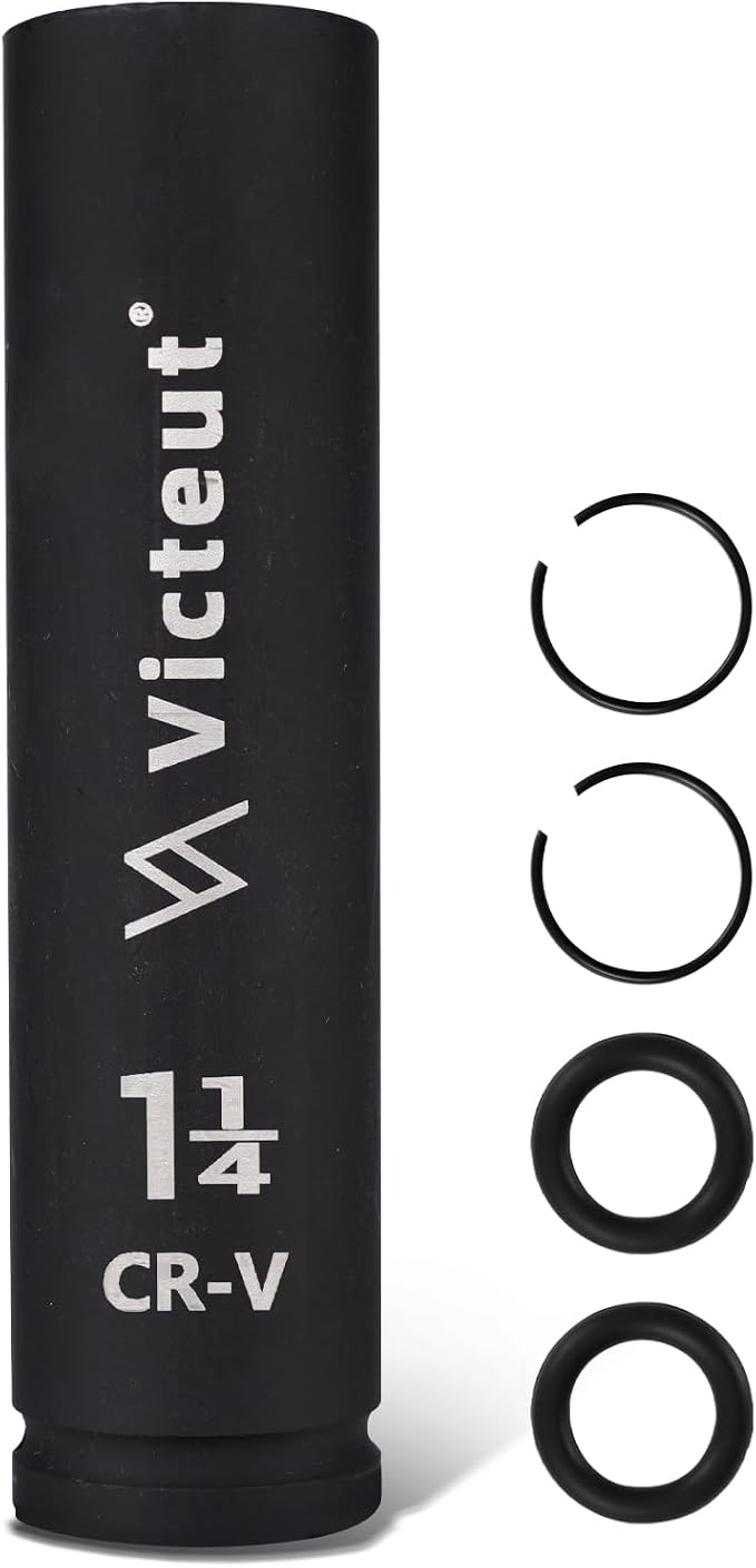 1'' Drive 1-1/4'' Extra Deep Impact Socket, 8-Inch (200mm) Long, 6-Point Truck & Trailer & Tractor Wheel Nut Socket, Heat Treated Cr-V Alloy Steel, One-Piece Forged, No Torque Loss